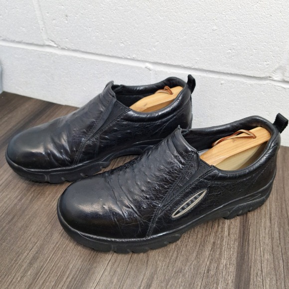 Roper Black Ostrich Skin Slip On Casual Performance Shoes Men's Size 12 Western - Picture 3 of 9